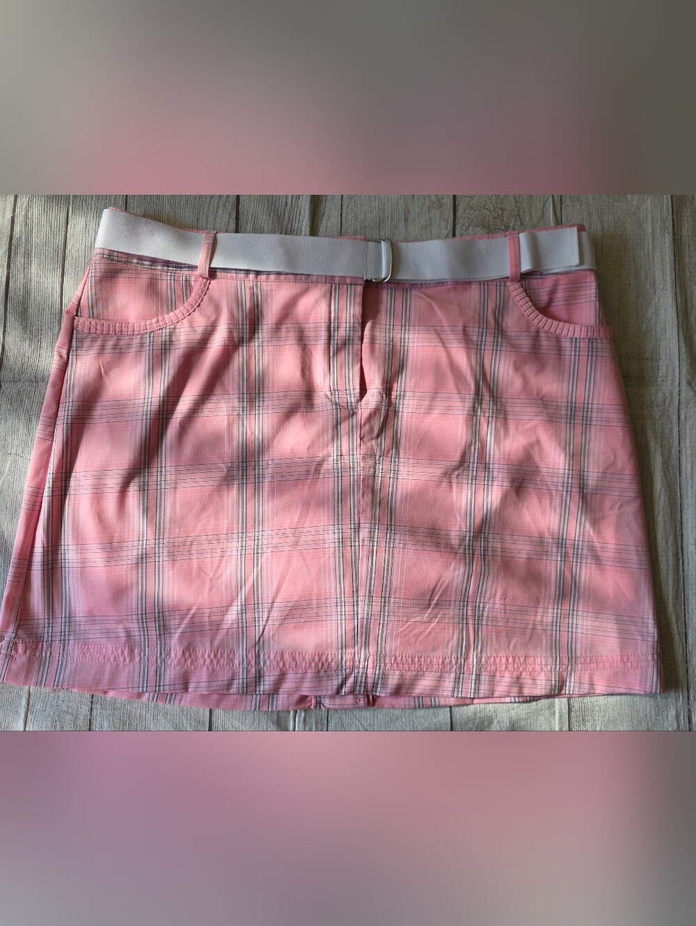 Izod Golf Skirt Cool FX Women’s Size 16 Skort Athleisure Pink Plaid Pockets NWT - Picture 2 of 10